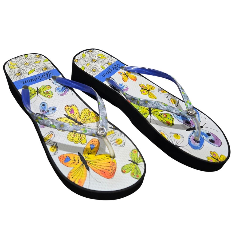 Brighton Breeze Platform Flip Flops Butterflies & Daisies NEW Size 10 #939 - Picture 4 of 10